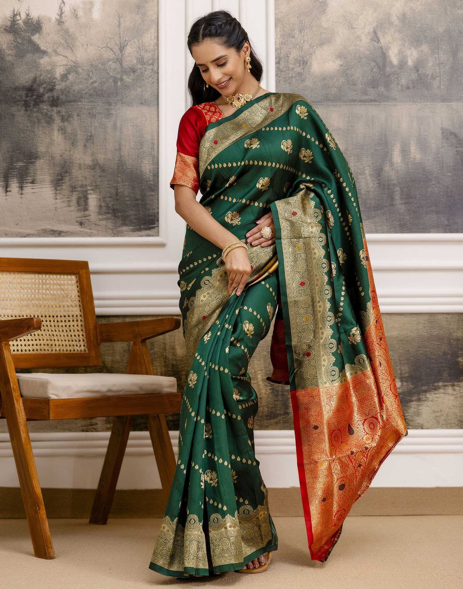 Dark Green Silk Woven Saree