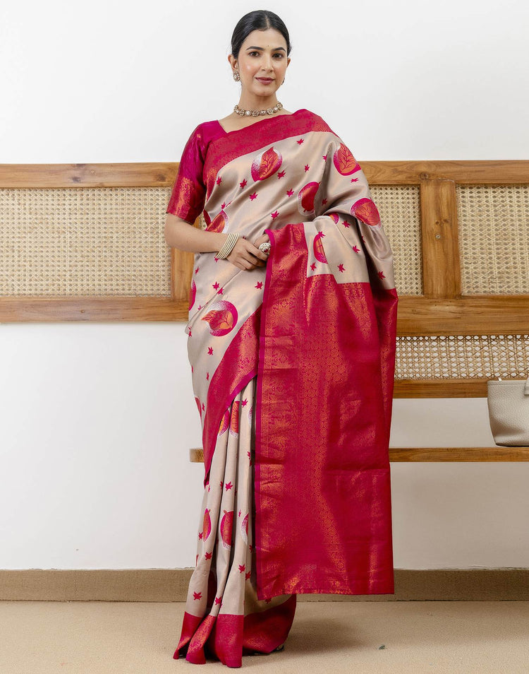 Grey Silk Woven Banarasi Saree