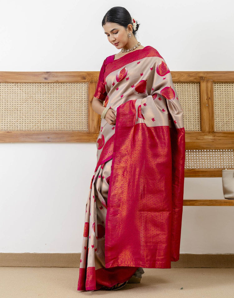 Grey Silk Woven Banarasi Saree