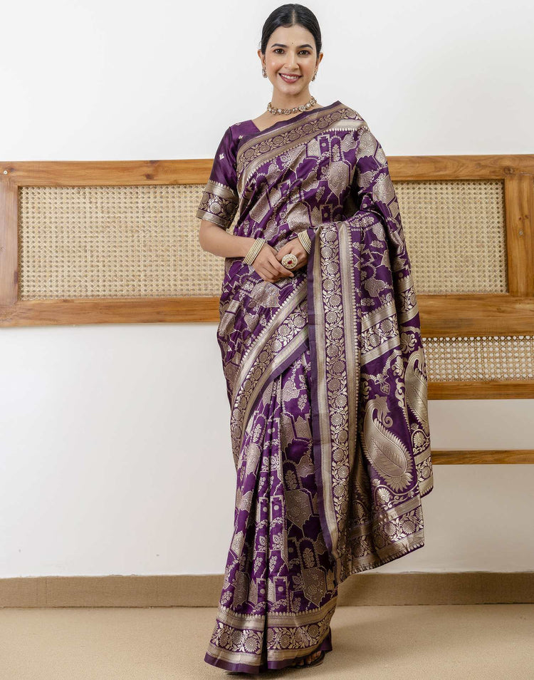 Dark Purple Silk Woven Banarasi Saree