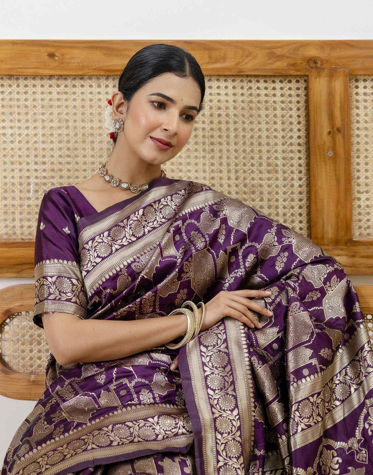 Dark Purple Silk Woven Banarasi Saree