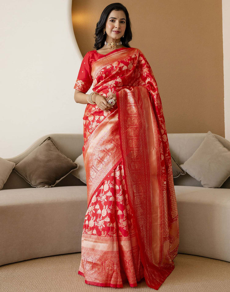 Red Silk Woven Banarasi Saree