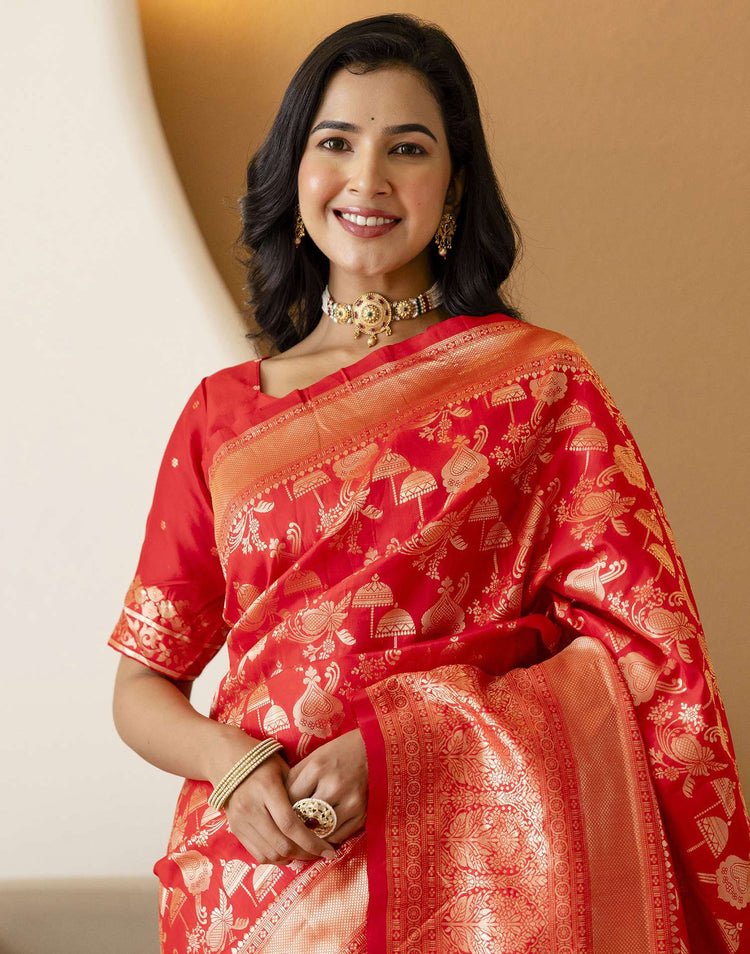 Red Silk Woven Banarasi Saree