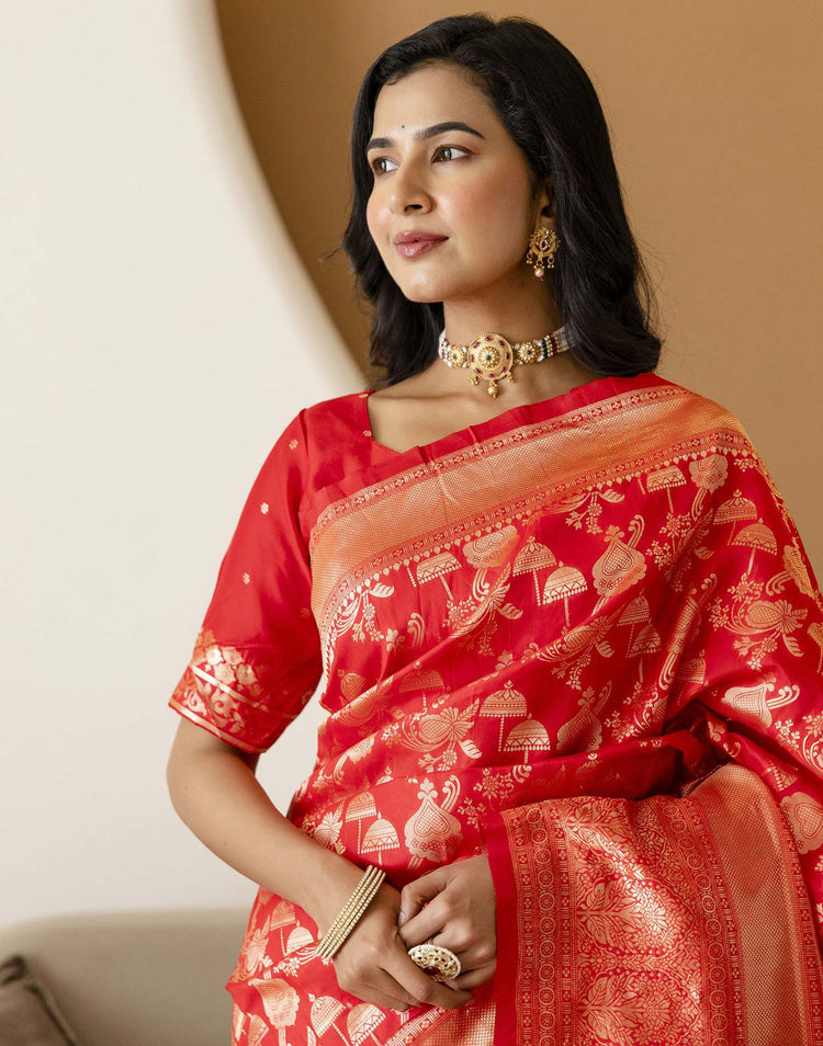 Red Silk Woven Banarasi Saree