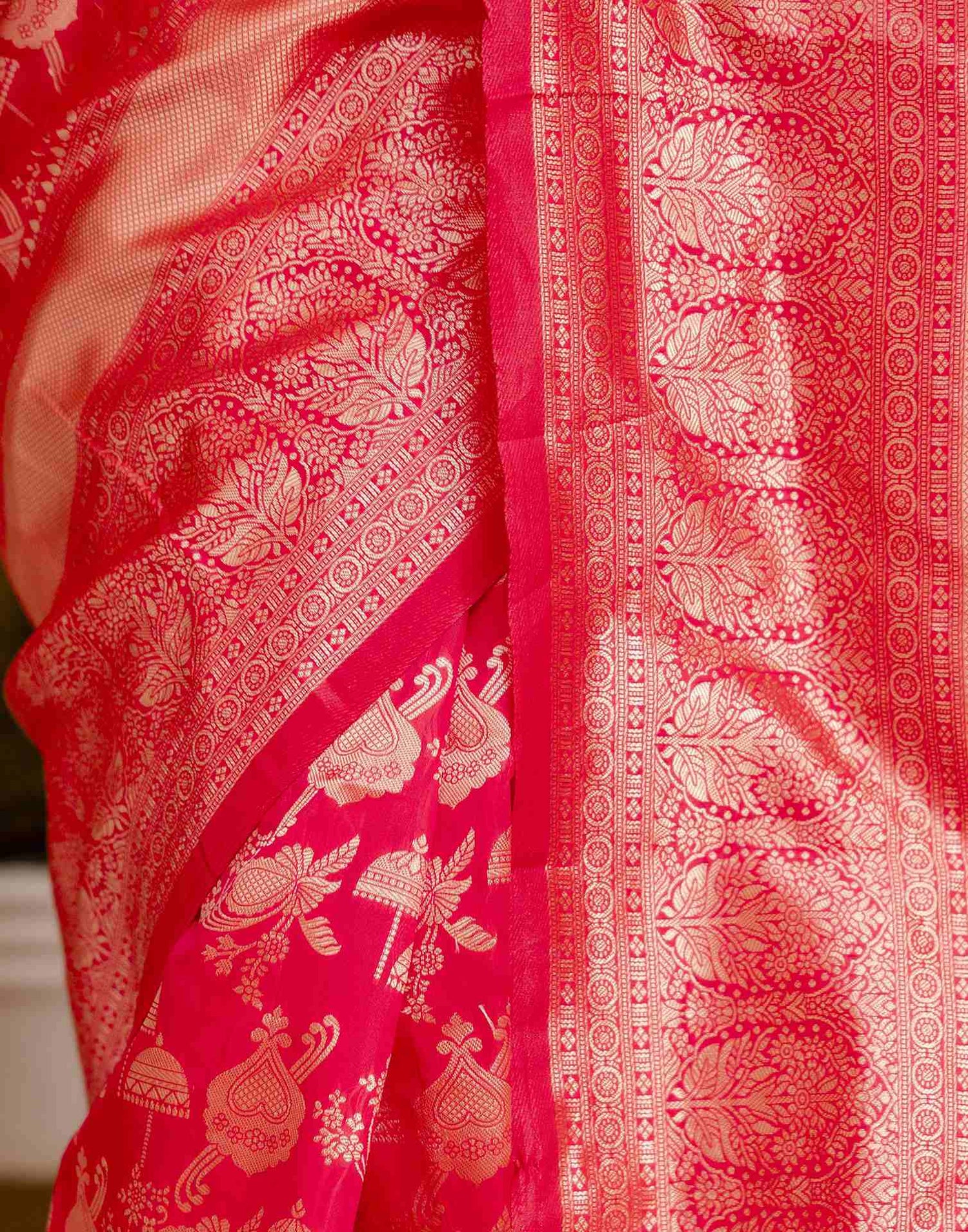 Bright Pink Silk Woven Saree