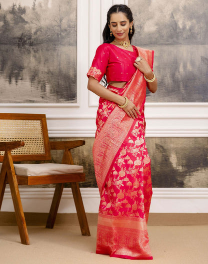 Bright Pink Silk Woven Saree