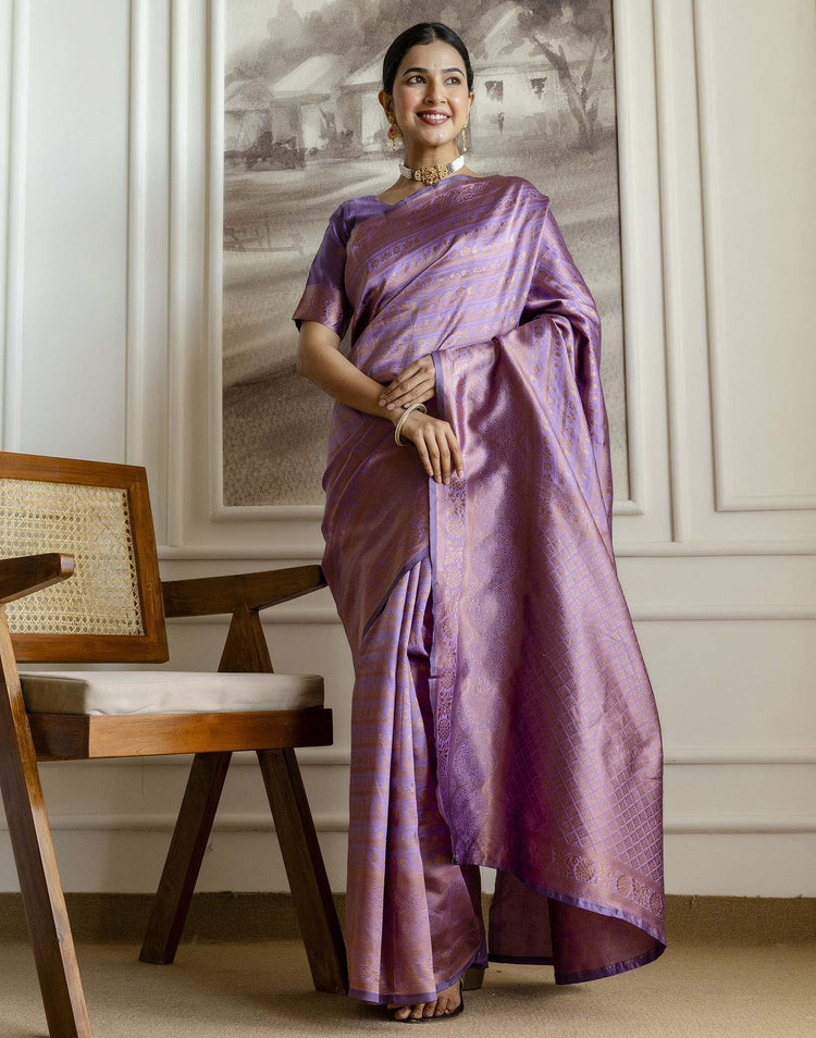 Dark Lavender Silk Woven Banarasi Saree