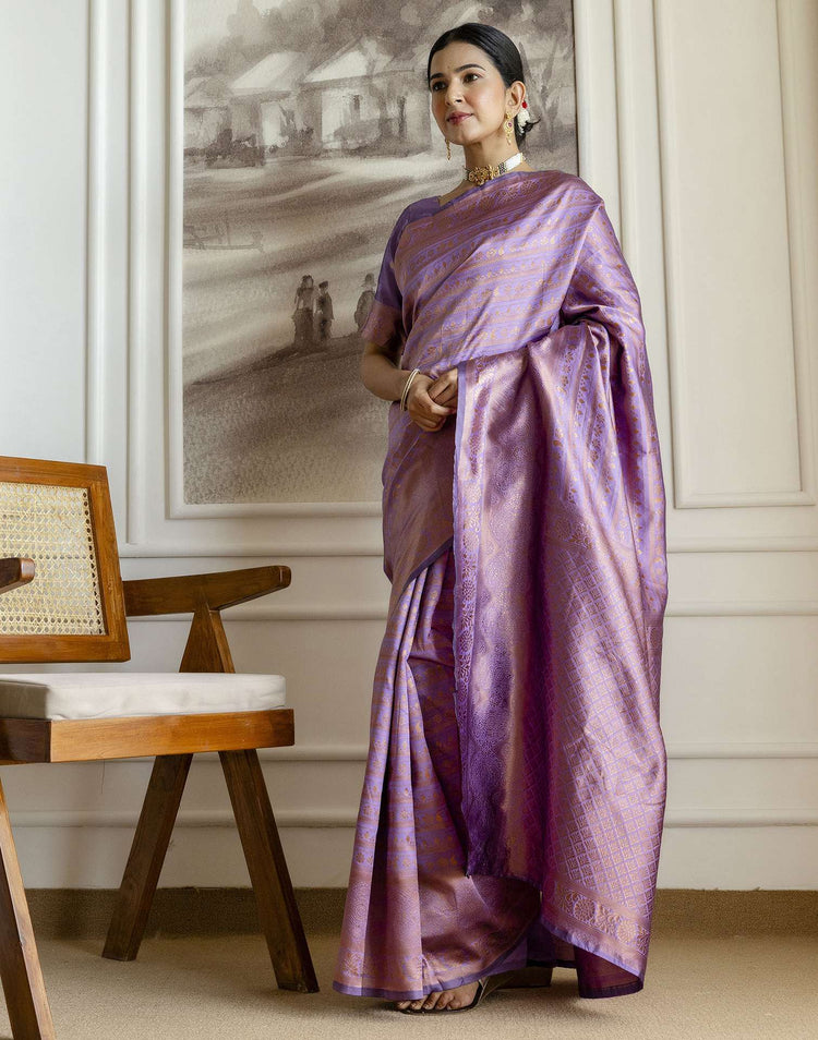 Dark Lavender Silk Woven Banarasi Saree