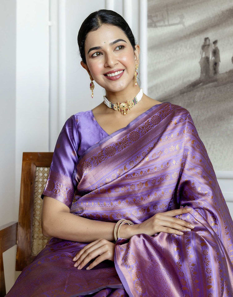 Dark Lavender Silk Woven Banarasi Saree