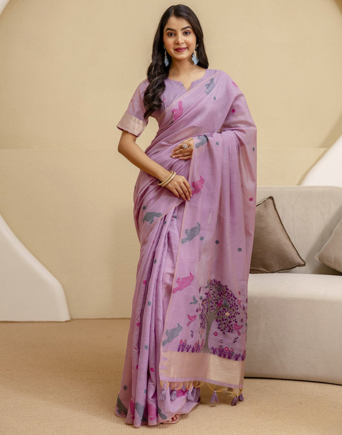 Dusty Purple Cotton Woven Saree