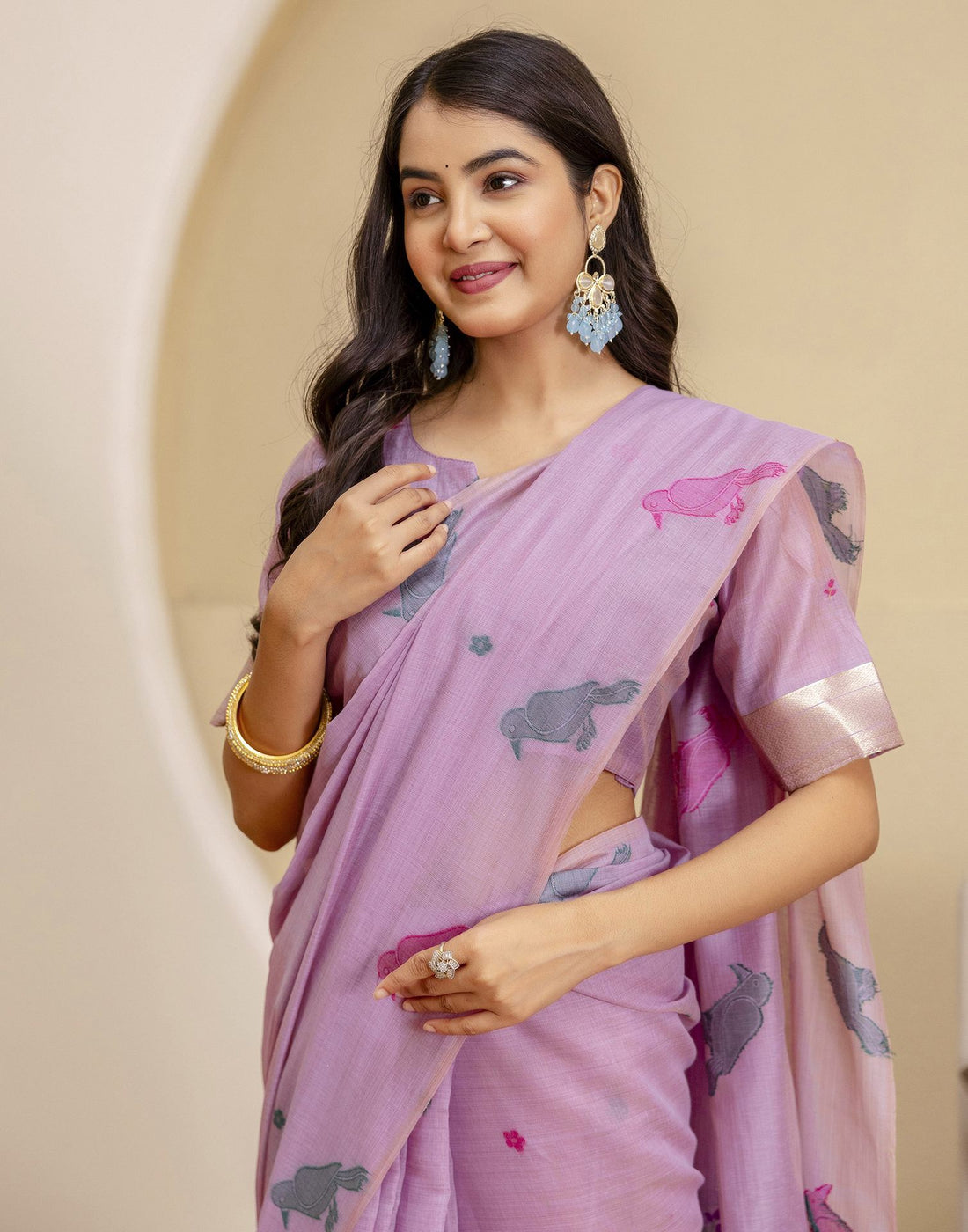 Dusty Purple Cotton Woven Saree