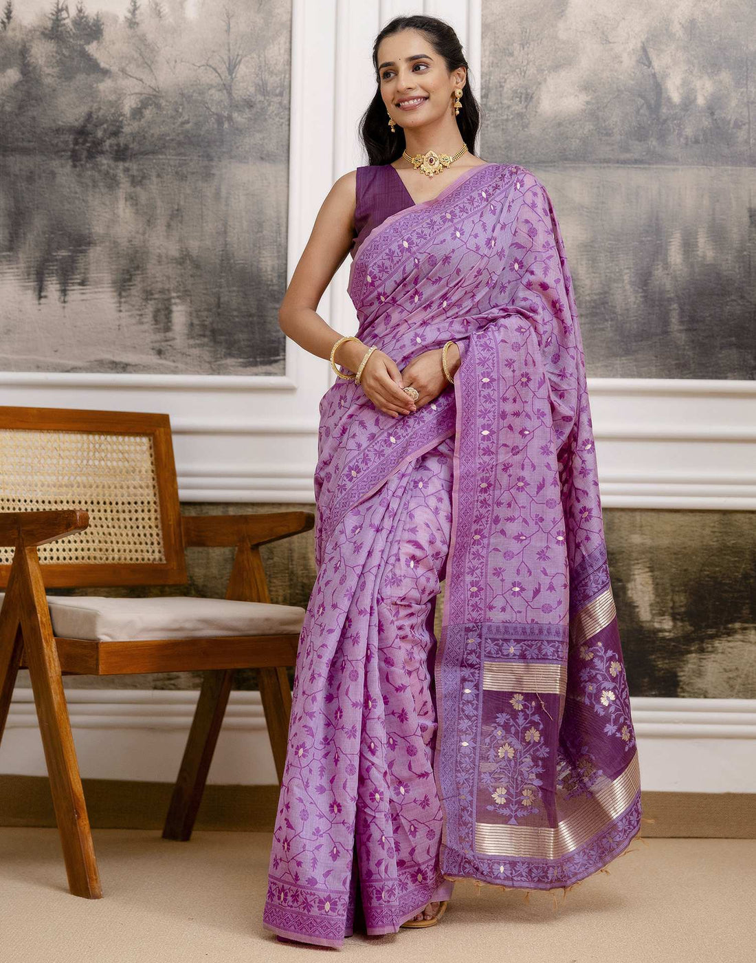 Lavender Cotton Woven Saree
