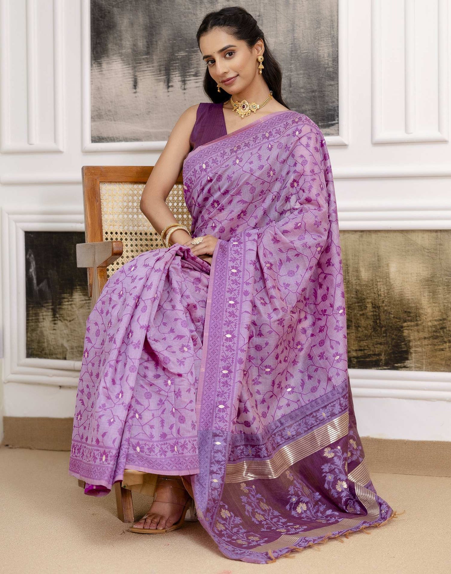 Lavender Cotton Woven Saree