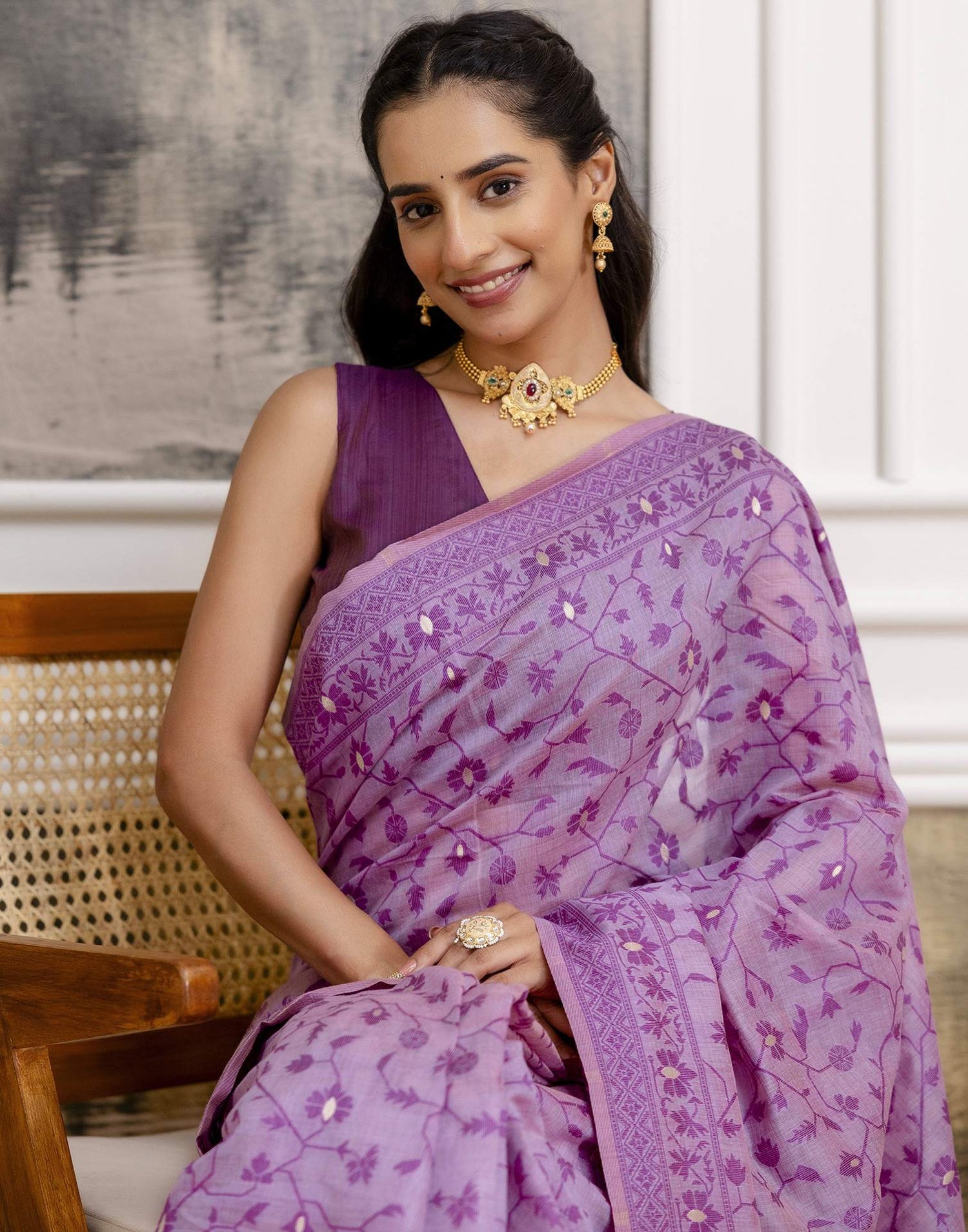 Lavender Cotton Woven Saree