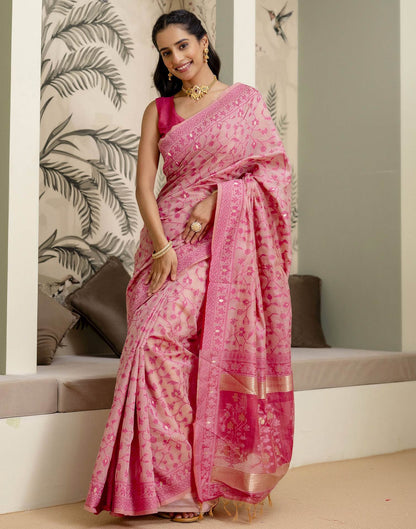 Rose Pink Cotton Woven Saree