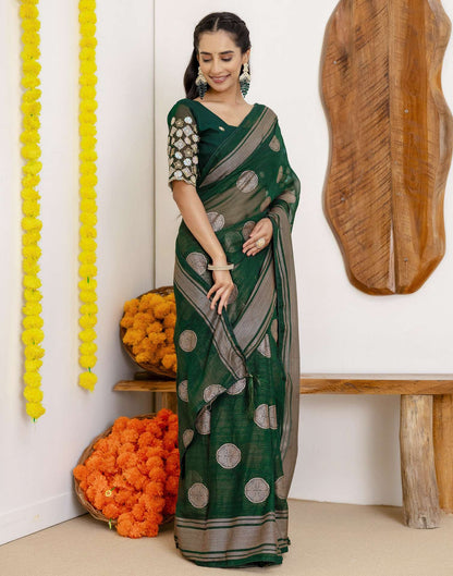 Dark Green Georgette Foil Printed Saree