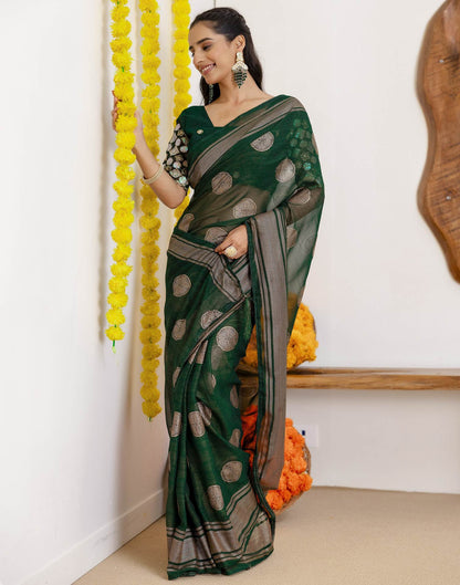Dark Green Georgette Foil Printed Saree