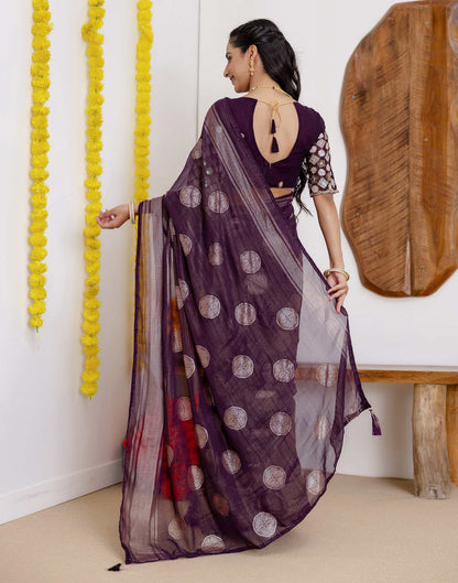 Wine Georgette Foil Printed Saree