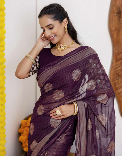 Wine Georgette Foil Printed Saree