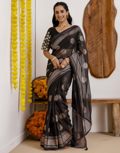 Black Georgette Foil Printed Saree