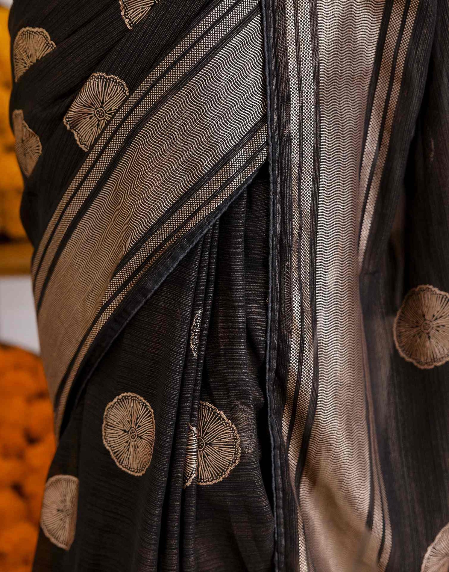 Black Georgette Foil Printed Saree