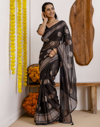Black Georgette Foil Printed Saree