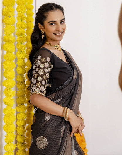 Black Georgette Foil Printed Saree