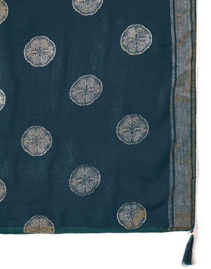 Rama Blue Georgette Foil Printed Saree