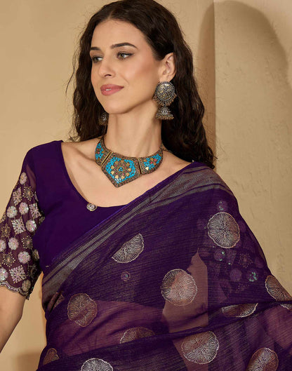 Purple Georgette Foil Printed Saree