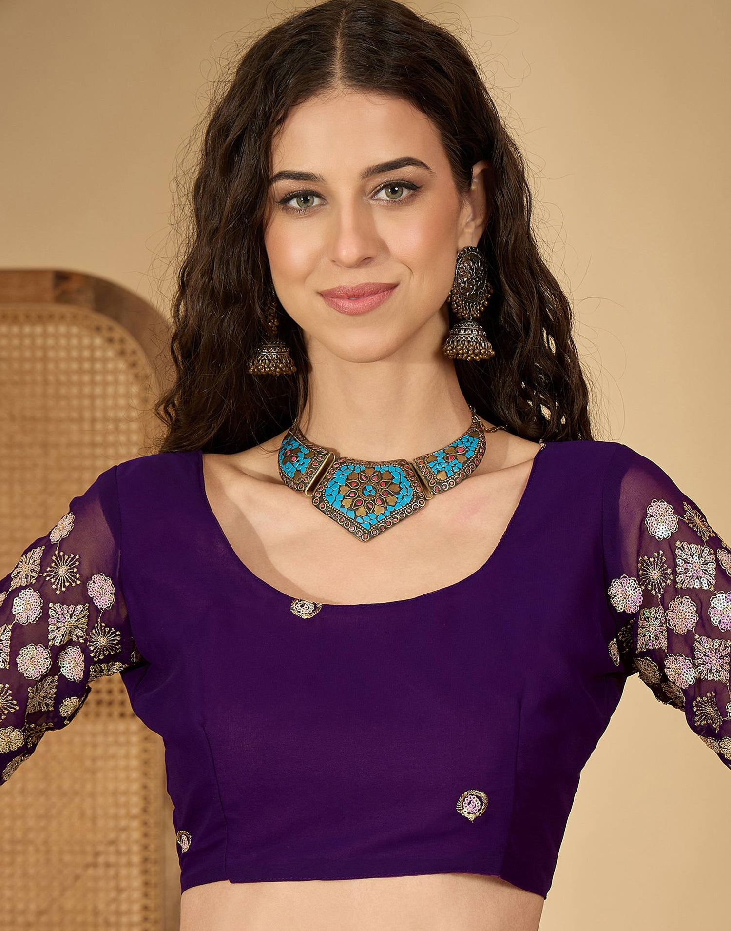 Purple Georgette Foil Printed Saree