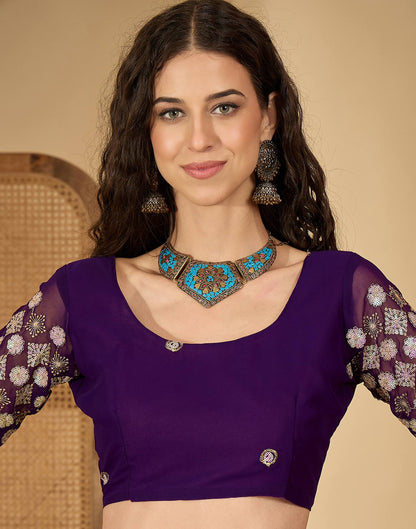 Purple Georgette Foil Printed Saree