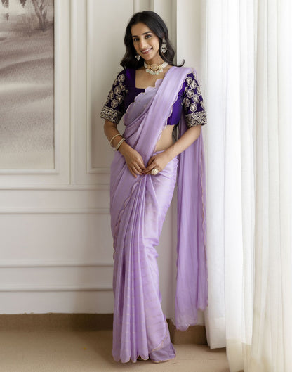 Lavender Chiffon Foil Printed Saree