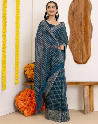Rama Blue Georgette Printed Saree