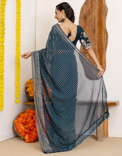 Rama Blue Georgette Printed Saree