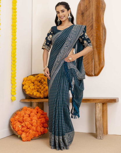 Rama Blue Georgette Printed Saree