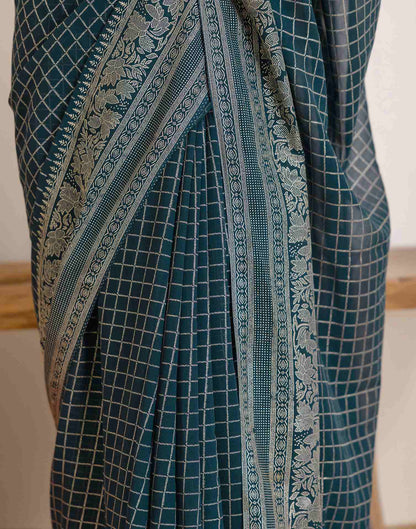 Rama Blue Georgette Printed Saree