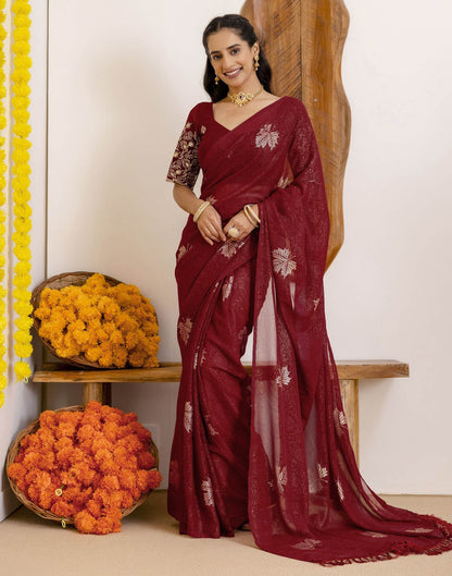 Maroon Georgette Foil Printed Saree