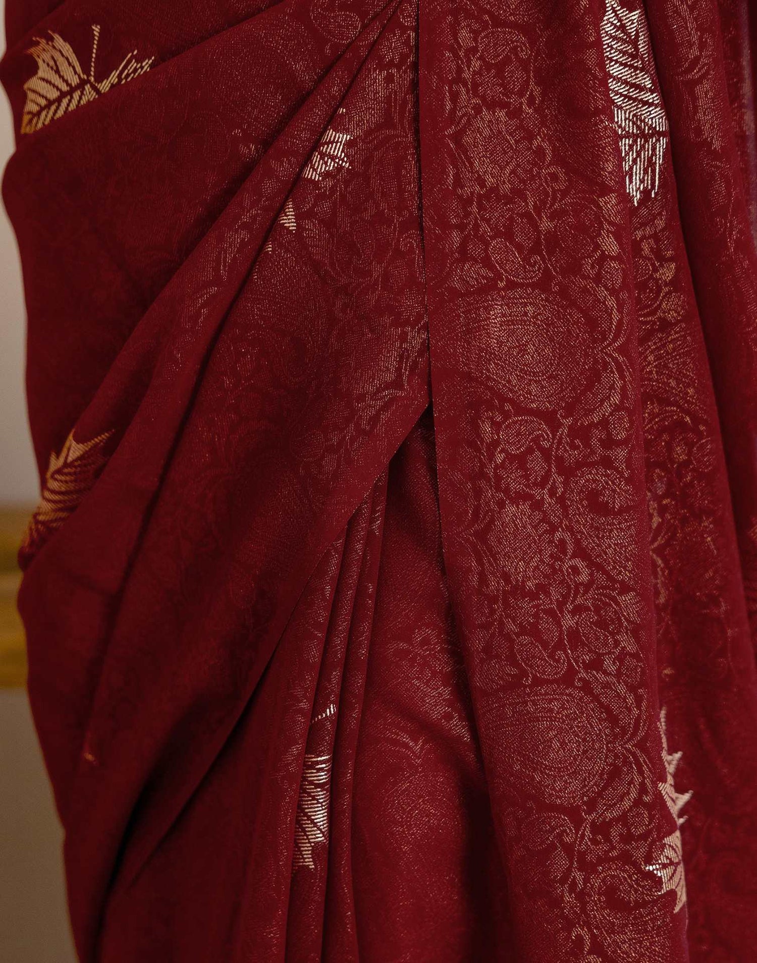 Maroon Georgette Foil Printed Saree