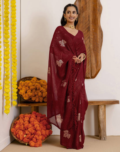 Maroon Georgette Foil Printed Saree