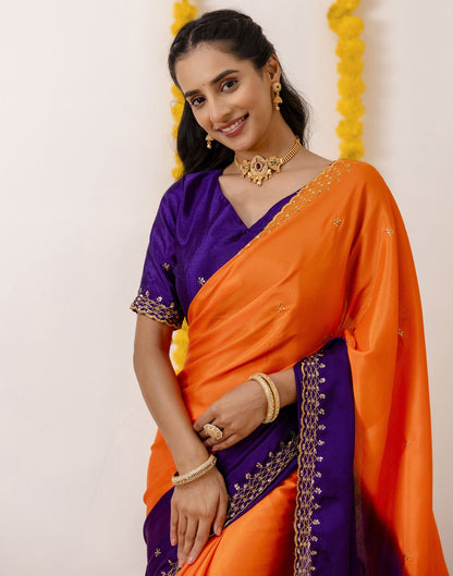 Orange Silk Sequence Embroidery Saree