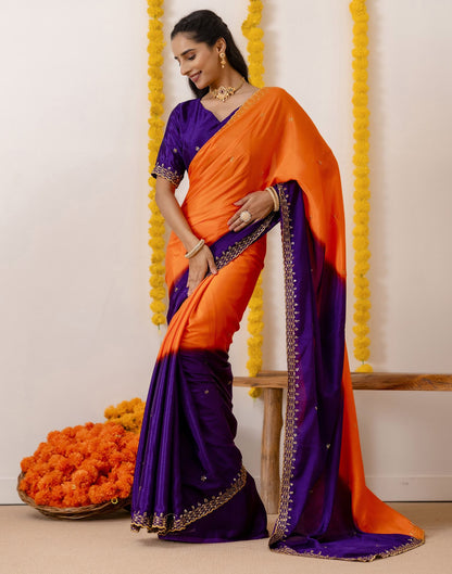 Orange Silk Sequence Embroidery Saree