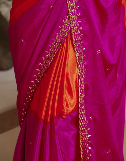 Orange Silk Sequence Embroidery Saree