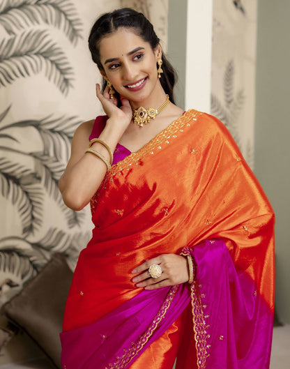 Orange Silk Sequence Embroidery Saree