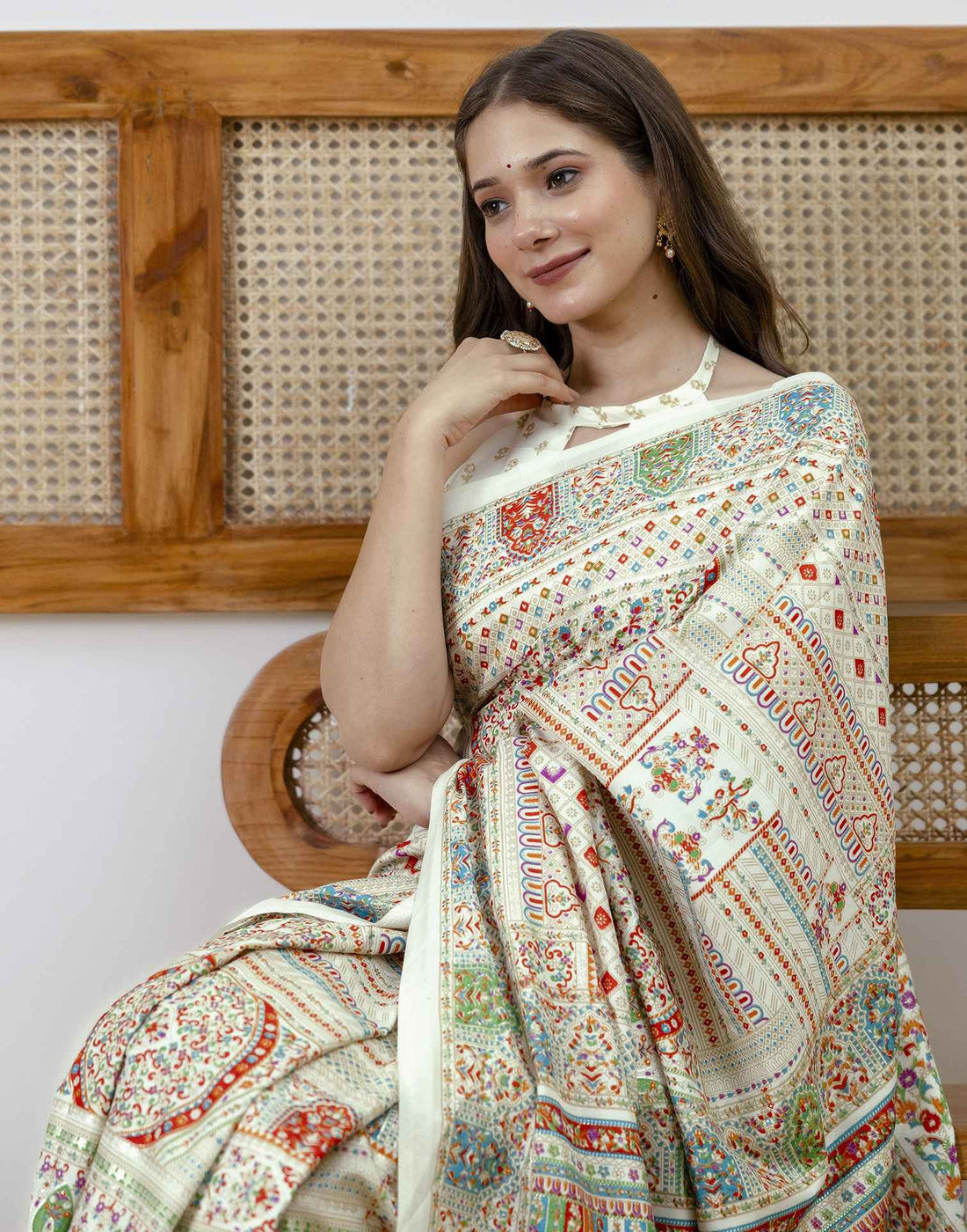 Off White Silk Printed Saree