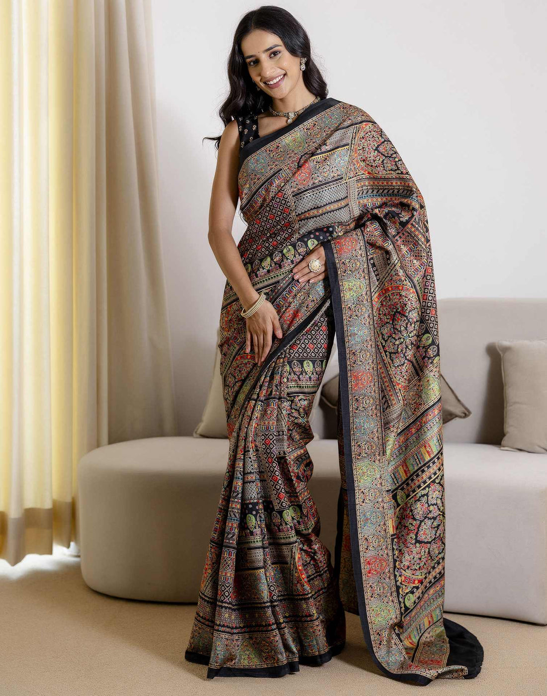 Black Silk Printed Saree