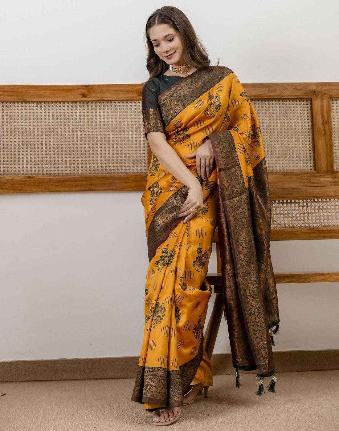 Mustard Yellow Silk Woven Saree