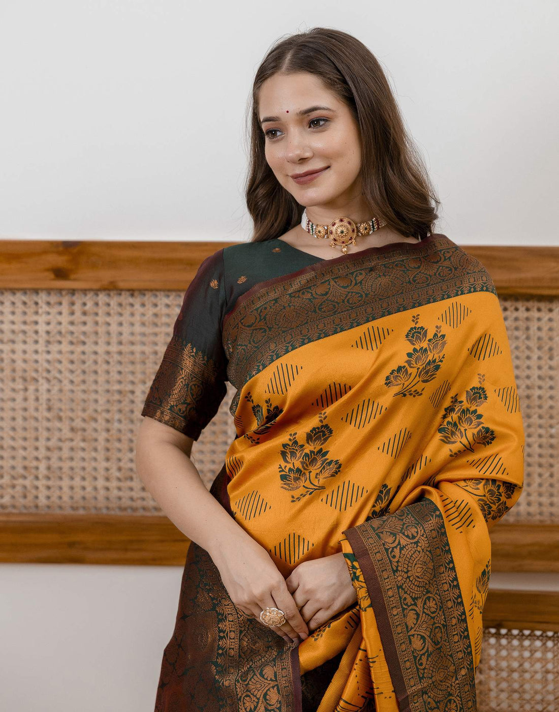 Mustard Yellow Silk Woven Saree