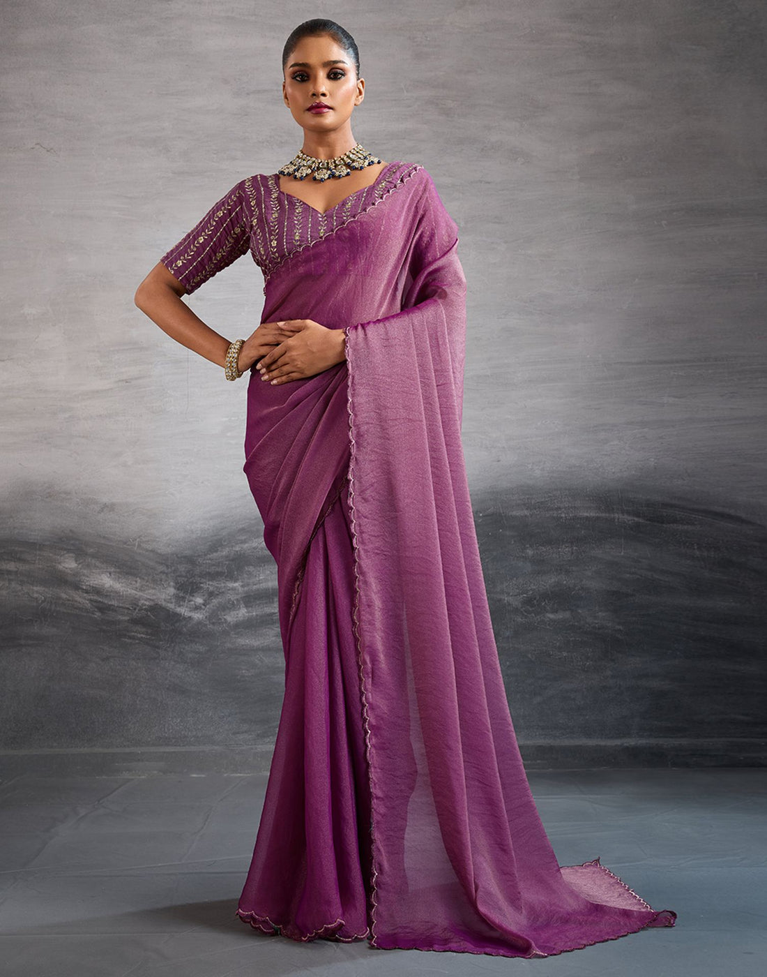Dusty Purple Shimmer Dyed Plain Saree