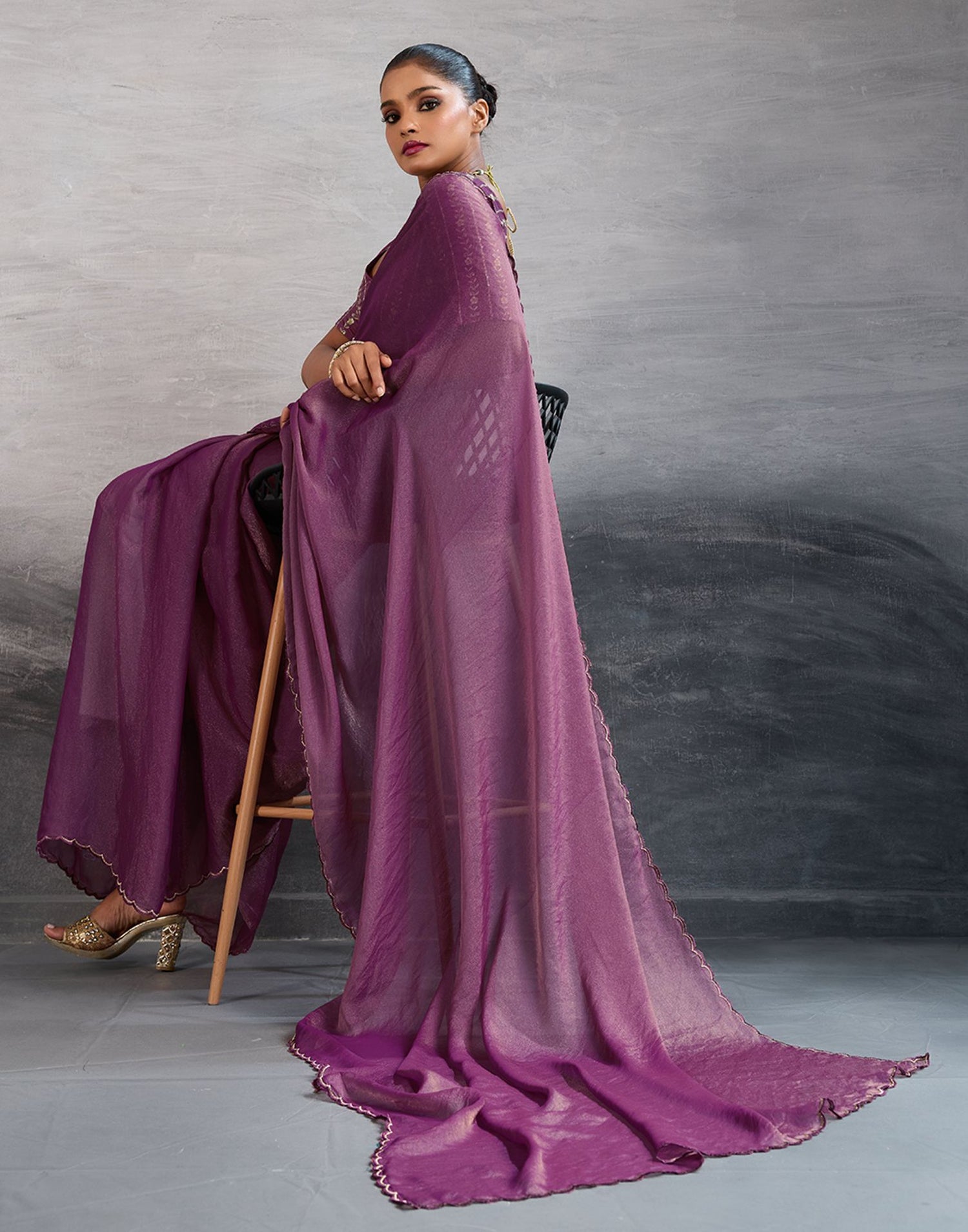 Dusty Purple Shimmer Dyed Plain Saree