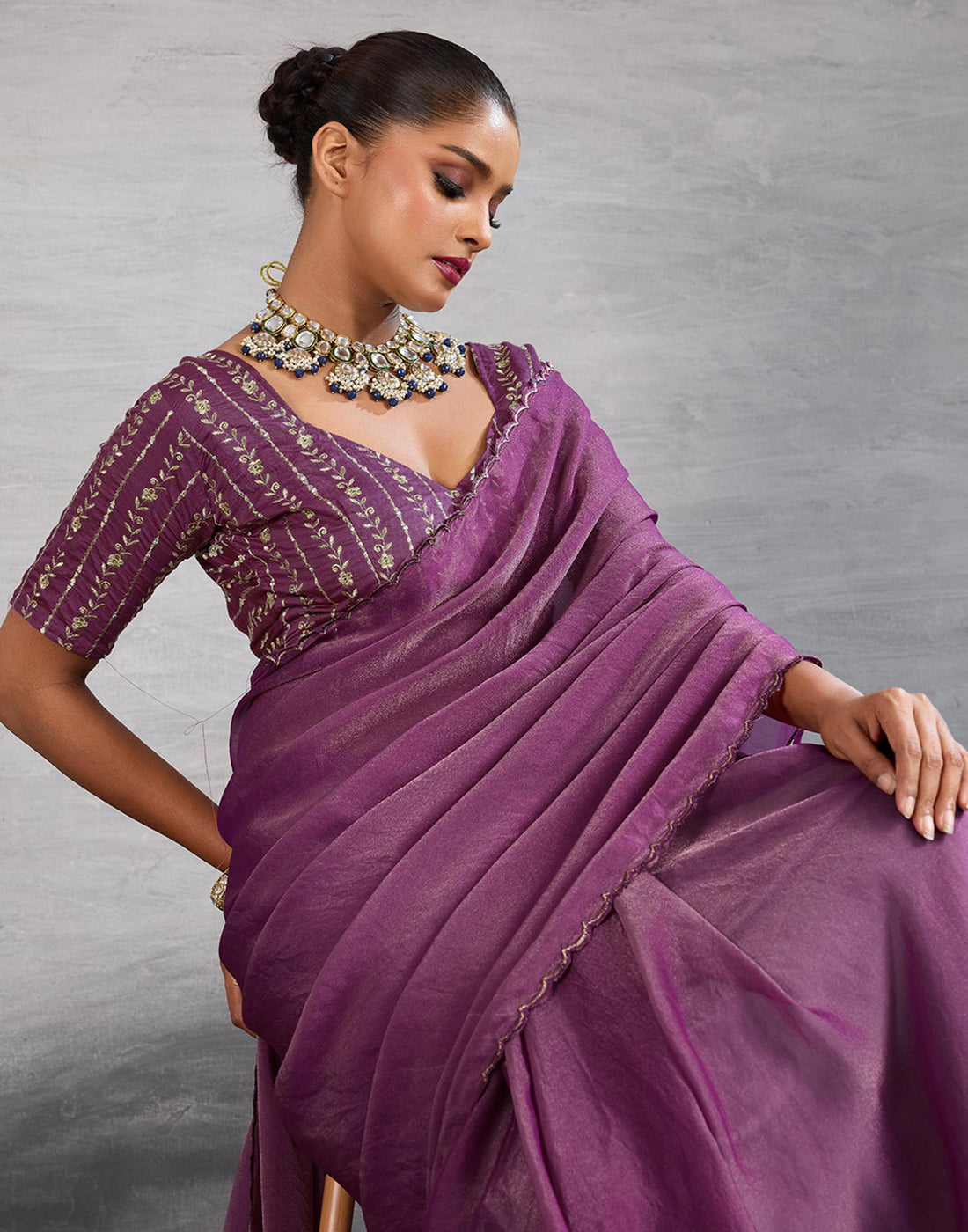 Dusty Purple Shimmer Dyed Plain Saree